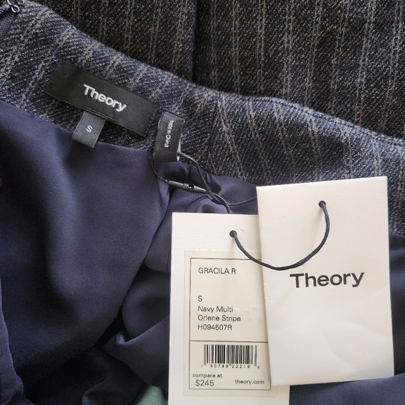 Theory Layered Look Cropped Striped Mockneck Sweater White Oxford Buttondown Top - Picture 5 of 6